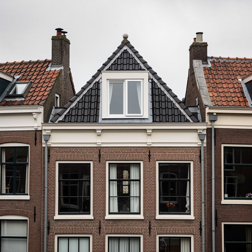 Wit kunststof dakraam op het pannendak van een Amsterdamse woning bij daglicht.