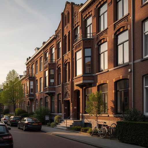 Amsterdamse School portiekwoning met antraciet grijze kunststof kozijnen en siermetselwerk