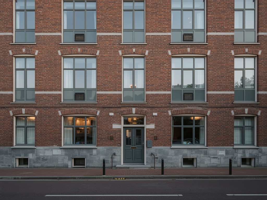 Amsterdamse School portiekwoning met antraciet grijze kunststof kozijnen en siermetselwerk in Amsterdam