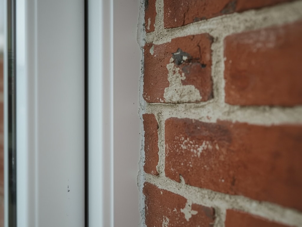 close-up van wit kunststof kozijnprofiel met moderne ventilatierooster tegen metselwerk in Uithoorn