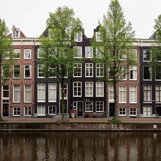 rij typische Zaanse houten huizen en moderne woningen in Krommenie met strakke witte kunststof kozijnen aan de voorgevel