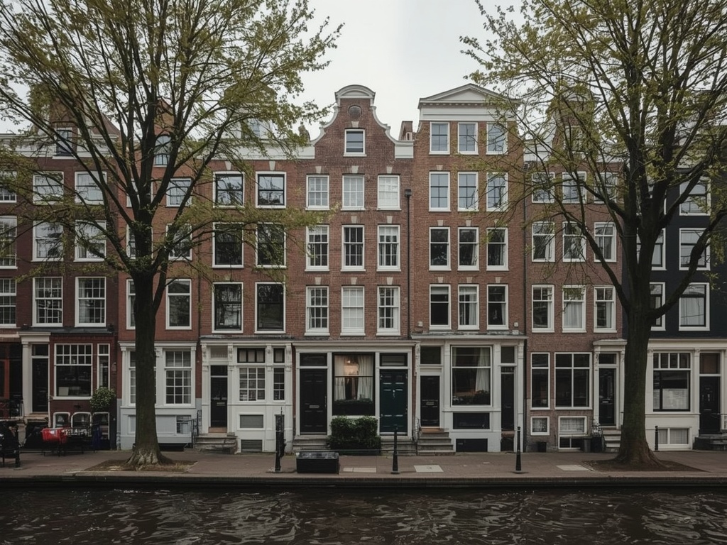 rij grachtenpanden in Haarlem met witte kunststof kozijnen aan de voorgevel