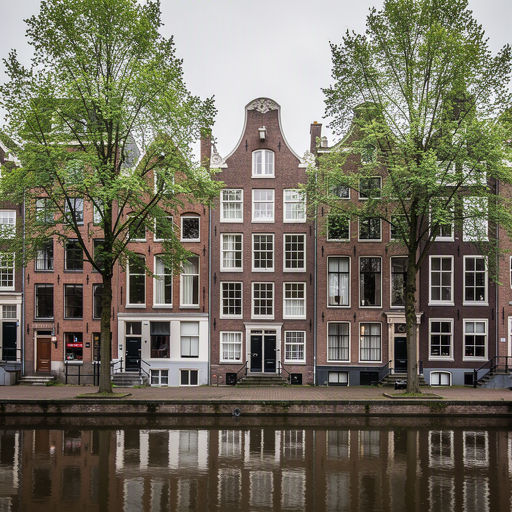 rijtjeshuizen met witte kunststof kozijnen in het groene dorpsgezicht van Landsmeer