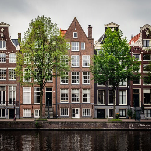 rij grachtenpanden in Amsterdam met witte kunststof kozijnen aan de voorgevel