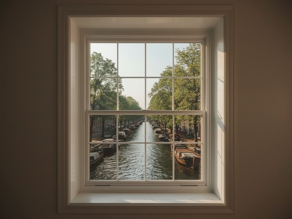 uitzicht vanuit lichte woonkamer in Uithoorn door kunststof draai-kiepraam op de Amstel